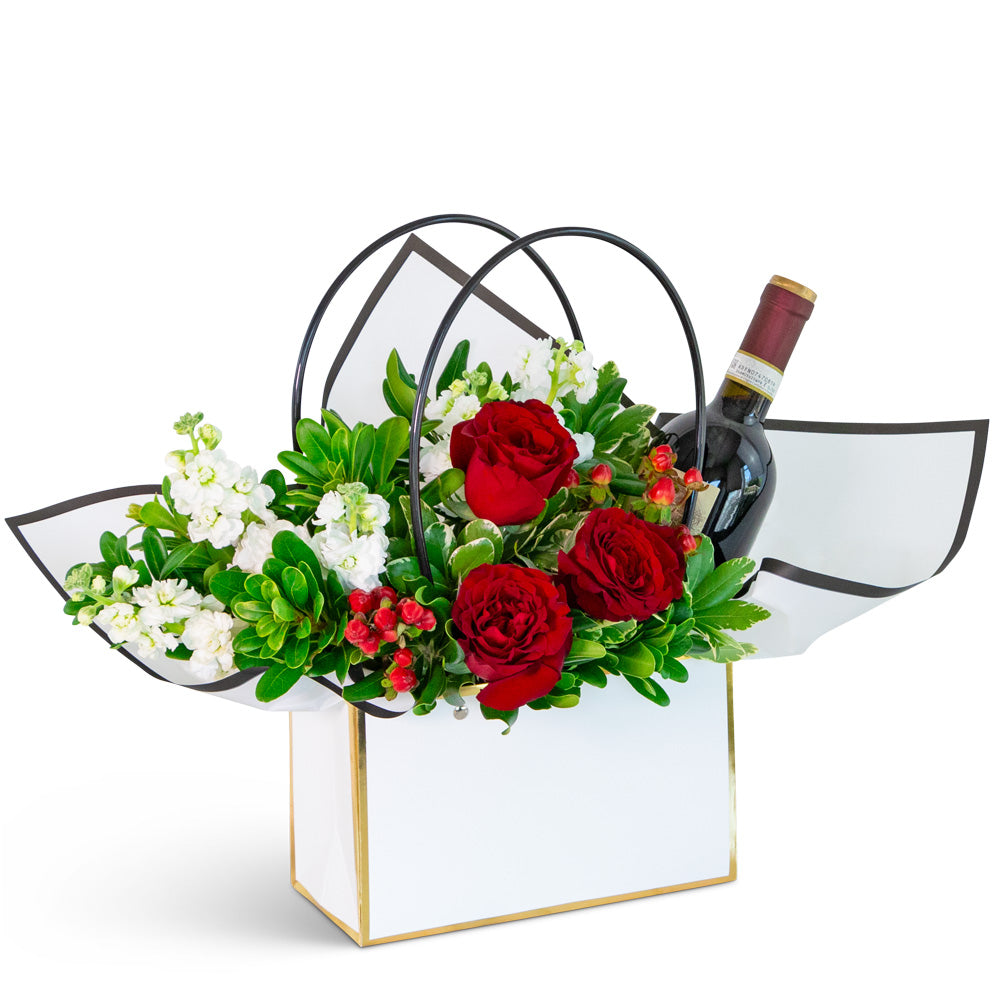 Petals and Pour Tote with Red Wine