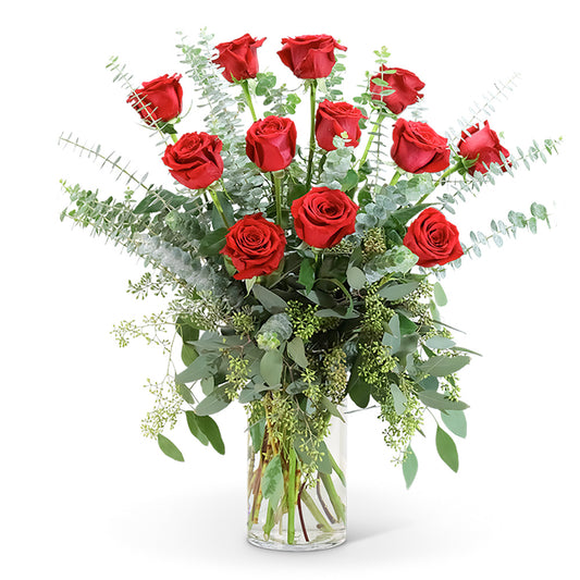 Red Roses with Eucalyptus Foliage - 12