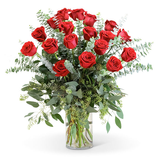 Red Roses with Eucalyptus Foliage - 18