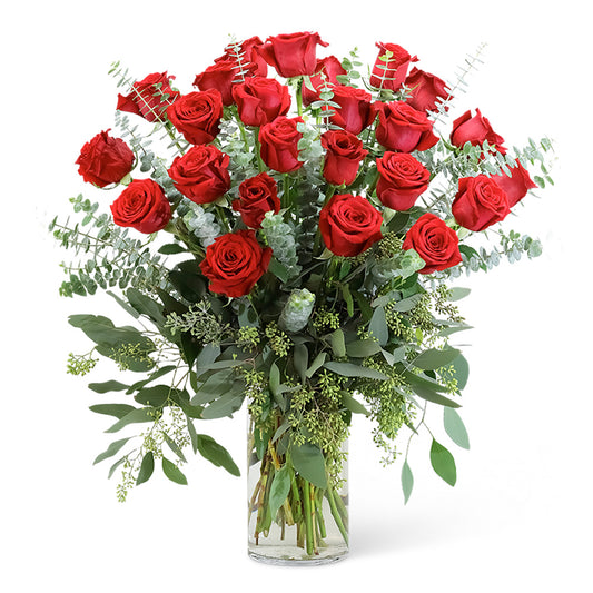 Red Roses with Eucalyptus Foliage - 24