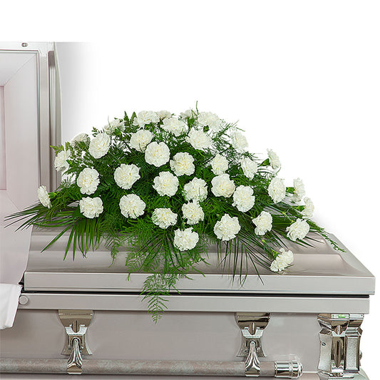 Peaceful in White Casket Spray